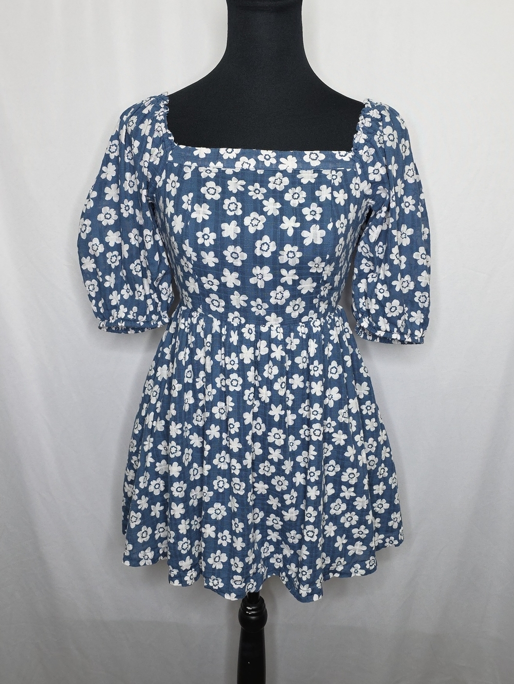 American Eagle Outfitters Blue Floral Square-Neck Mini Dress